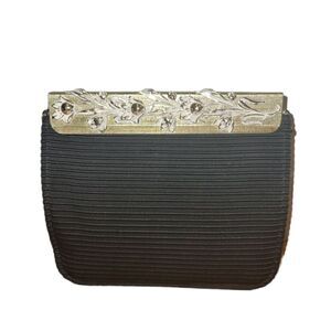 Vintage 1960s Faye Mell Design Fleurette, Inc Black Eveing Bag Cluch